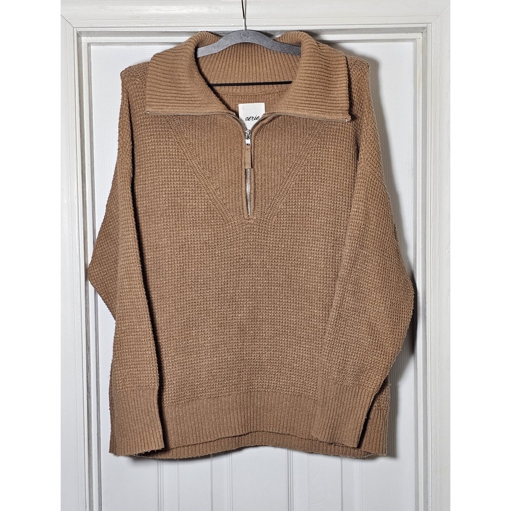 Aerie Cozy Up Waffle Quarter Zip Sweater Oversized Mock neck Top Woman's Size S - Picture 2 of 6